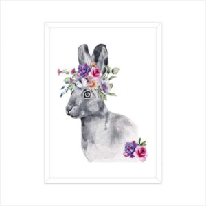 Rabbit Flowers Crown Head | Watercolor Portrait | Wall Art - FairyBellsKart