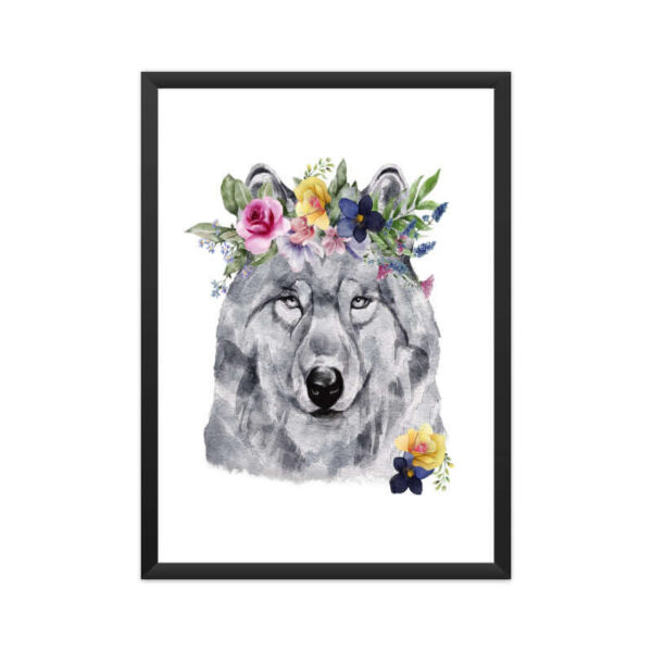 Wolf Flowers Crown Head | Watercolor Portrait | Wall Art - FairyBellsKart