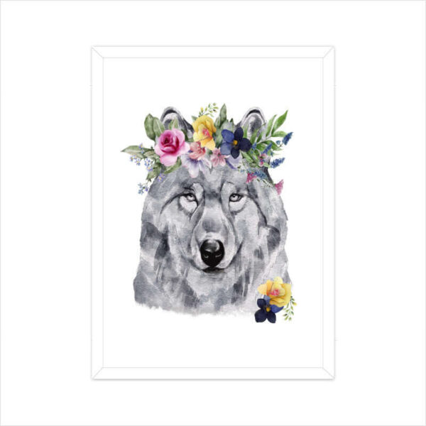 Wolf Flowers Crown Head | Watercolor Portrait | Wall Art - FairyBellsKart