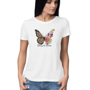 Blessed Mama | Butterfly &  Leopard Print | Women's T-Shirt - FairyBellsKart