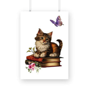 Cat on Stack of Books | Vintage | Watercolor | Wall Art | FBKD1 - FairyBellsKart