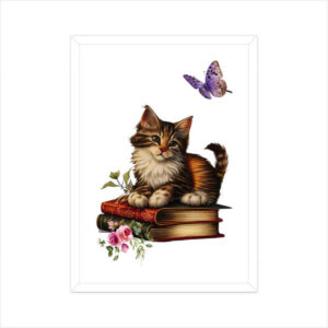 Cat on Stack of Books | Vintage | Watercolor | Wall Art | FBKD1 - FairyBellsKart