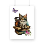 Cat on Stack of Books | Vintage | Watercolor | Wall Art | FBKD2 - FairyBellsKart