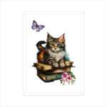 Cat on Stack of Books | Vintage | Watercolor | Wall Art | FBKD2 - FairyBellsKart