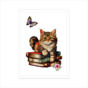 Cat on Stack of Books | Vintage | Watercolor | Wall Art | FBKD3 - FairyBellsKart