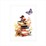 Girl Sitting and Reading on Stack of Books | Watercolor | Wall Art | FBKD2 - FairyBellsKart