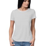 Women's Half Sleeve Round Neck Curved T-Shirt | Melange Grey - FairyBellsKart