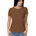 Women's Half Sleeve Round Neck Curved T-Shirt | Coffee Brown - FairyBellsKart