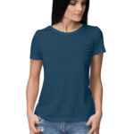 Women's Half Sleeve Round Neck Curved T-Shirt | Navy Blue - FairyBellsKart