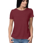 Women's Half Sleeve Round Neck Curved T-Shirt | Maroon - FairyBellsKart